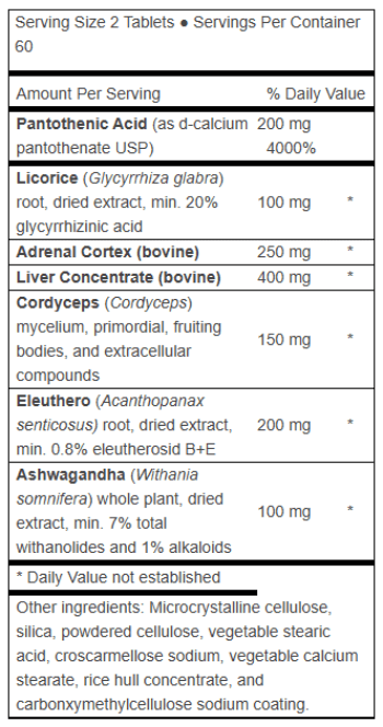 Advanced Adrenal Factor Ingredients Supplement Facts